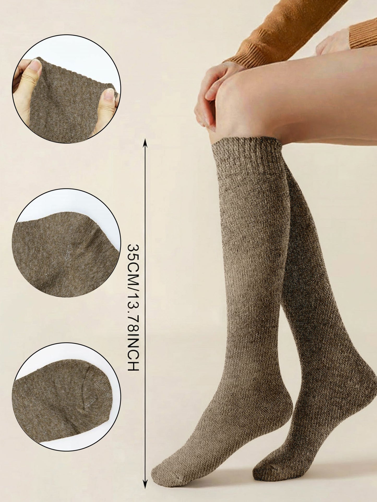 Winter Solid Color Fleece Lined Knee High Socks