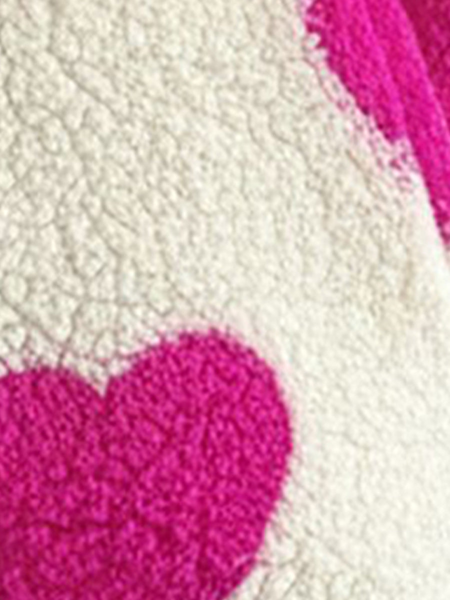 Plush Heart Print Loose Long Sleeve Zipper Jacket