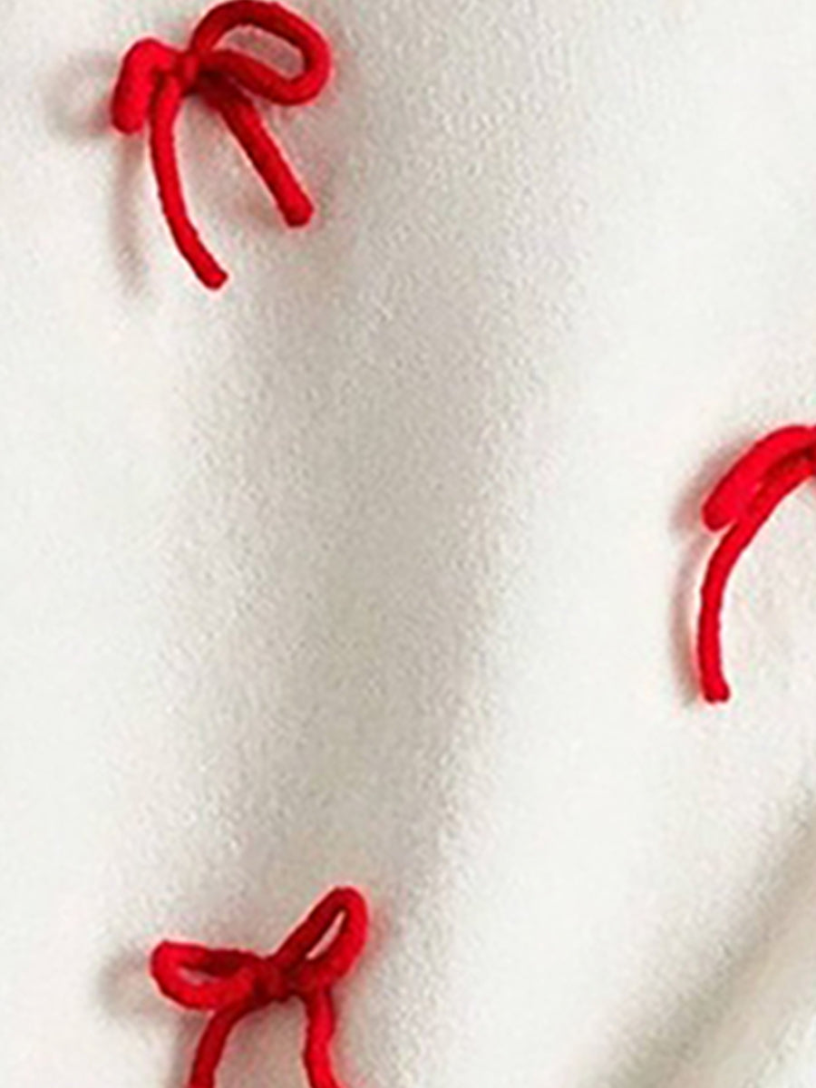 Red Bow Decor Loose Fit Crewneck Pullover Sweater