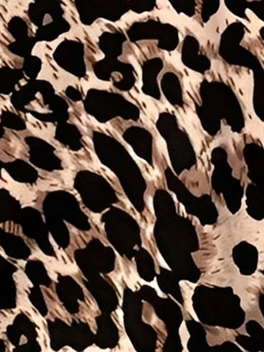 Leopard Print Bishop Sleeve V Neck Blouse