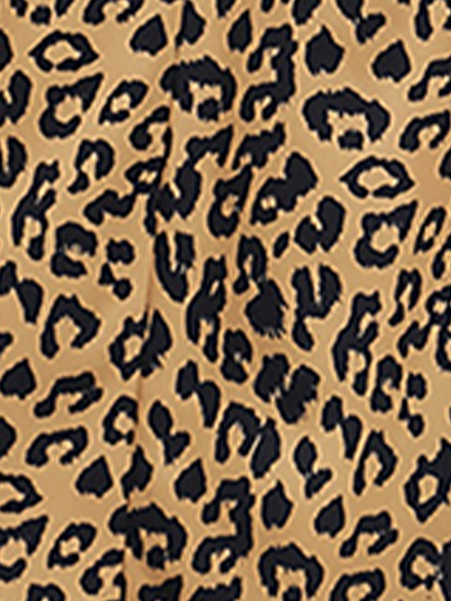 Leopard Print Spaghetti Strap Smocked Midi Dress