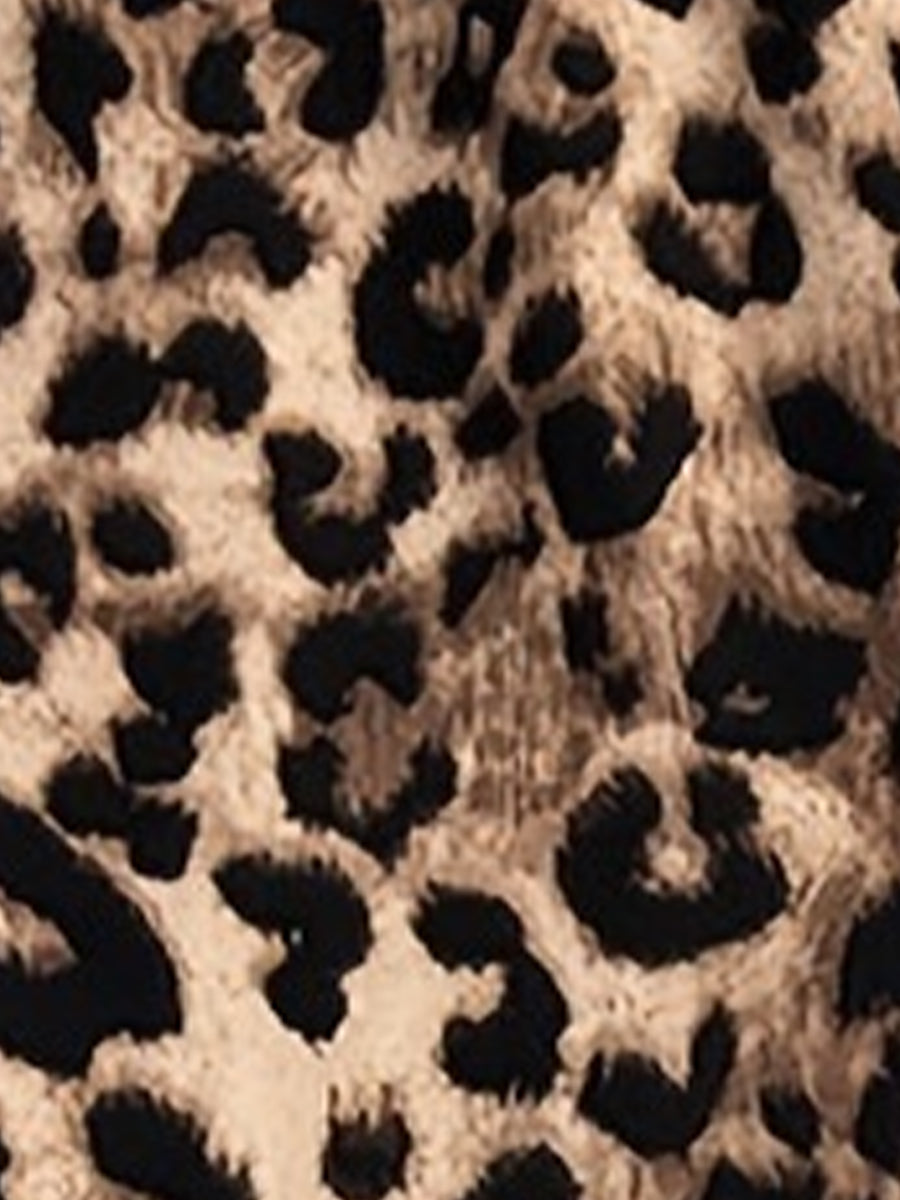 2 Pieces Leopard Print Bell Sleeve Copped Tops & Wide Legs Pants Matching Set