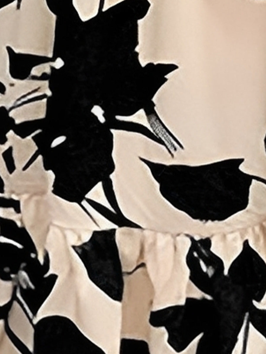 Printed Patchwork Tie Waist Maxi A-Line Dress