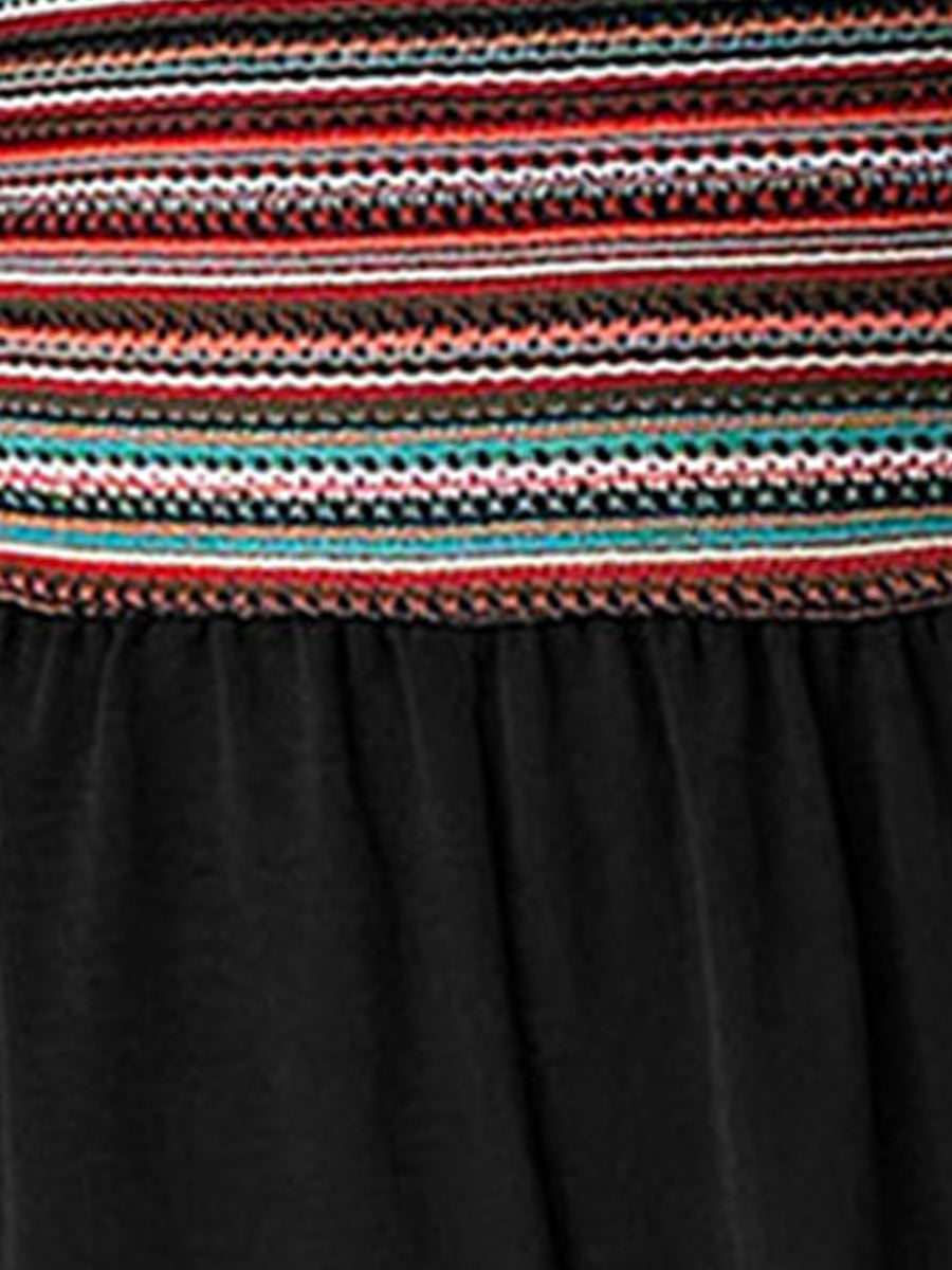 Boho Embroidered Striped Strapless Backless Jumpsuits