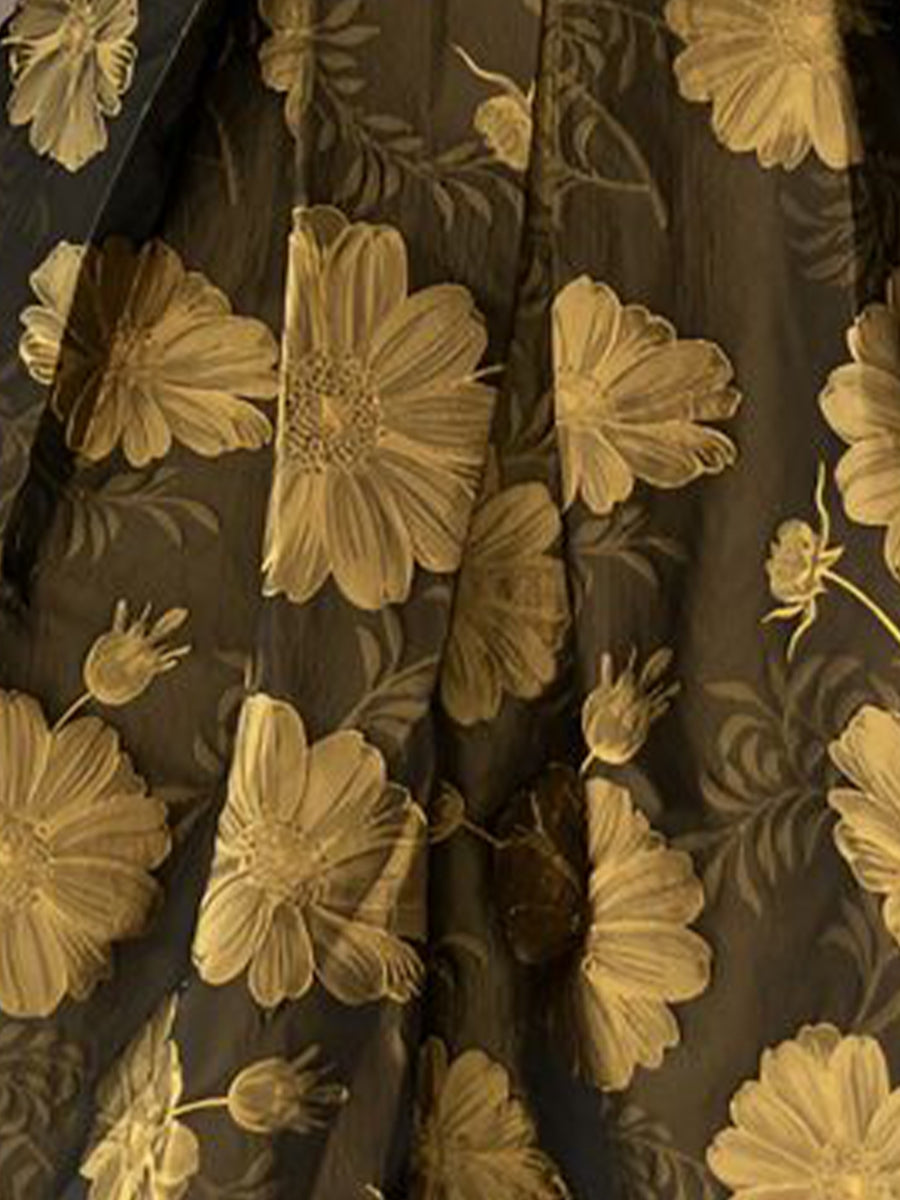 Floral Jacquard Sleeveless A-Line Belted Midi Dress