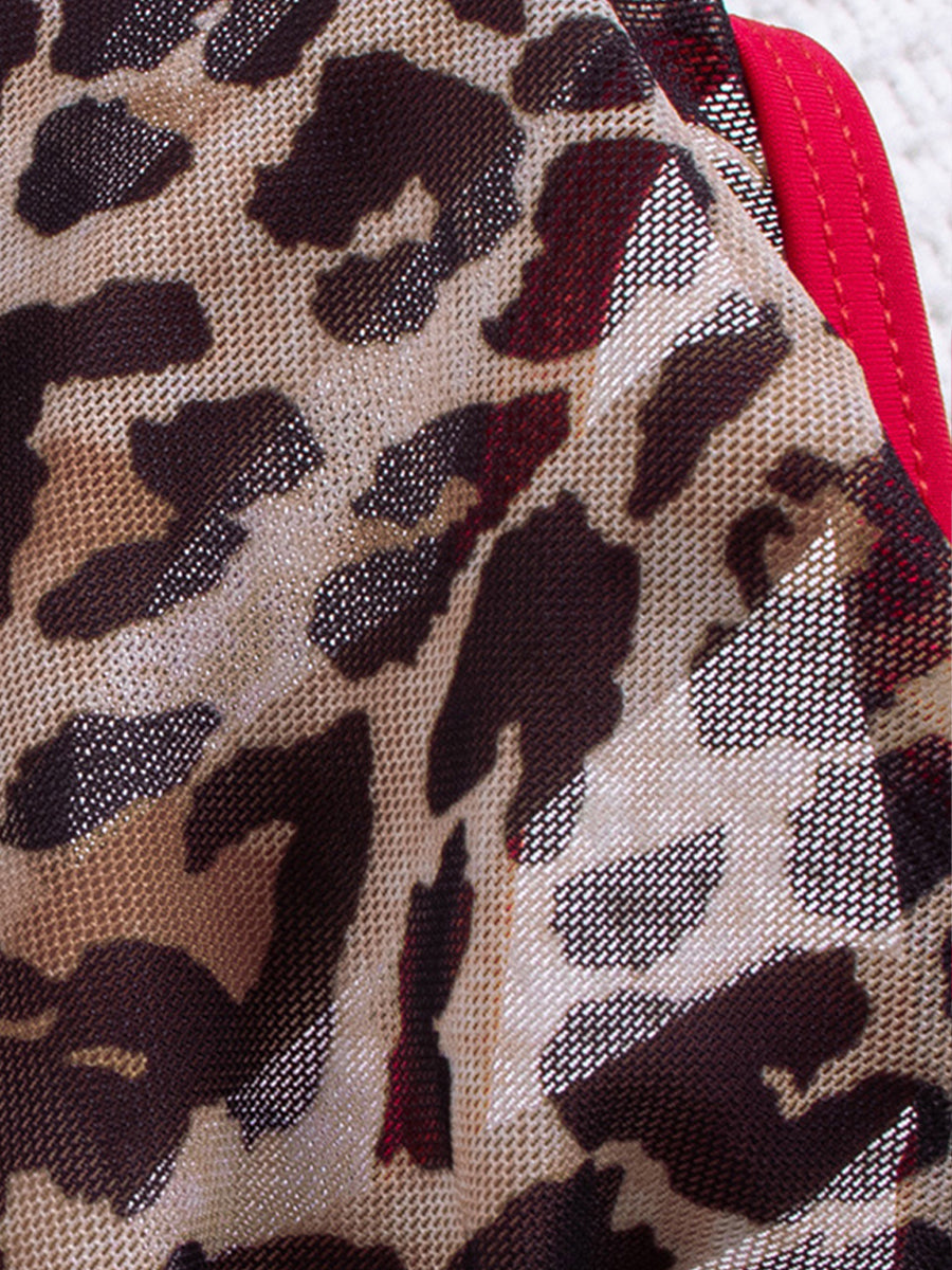 3 Pieces Swimsuit Set Leopard Print Triangle Bikini and Cover-up Skirt