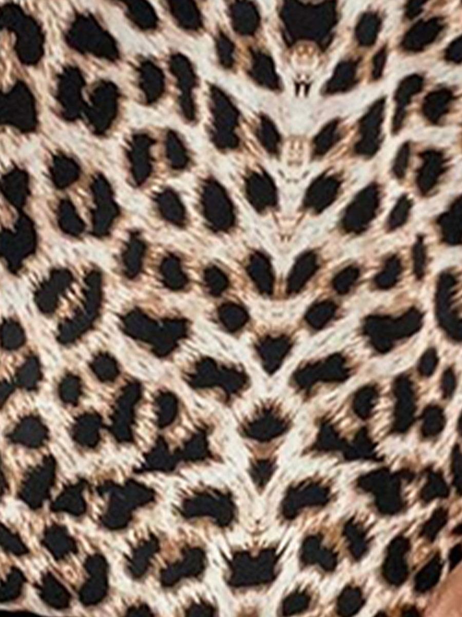 Leopard Print Casual Long Sleeve V Neck Blouse