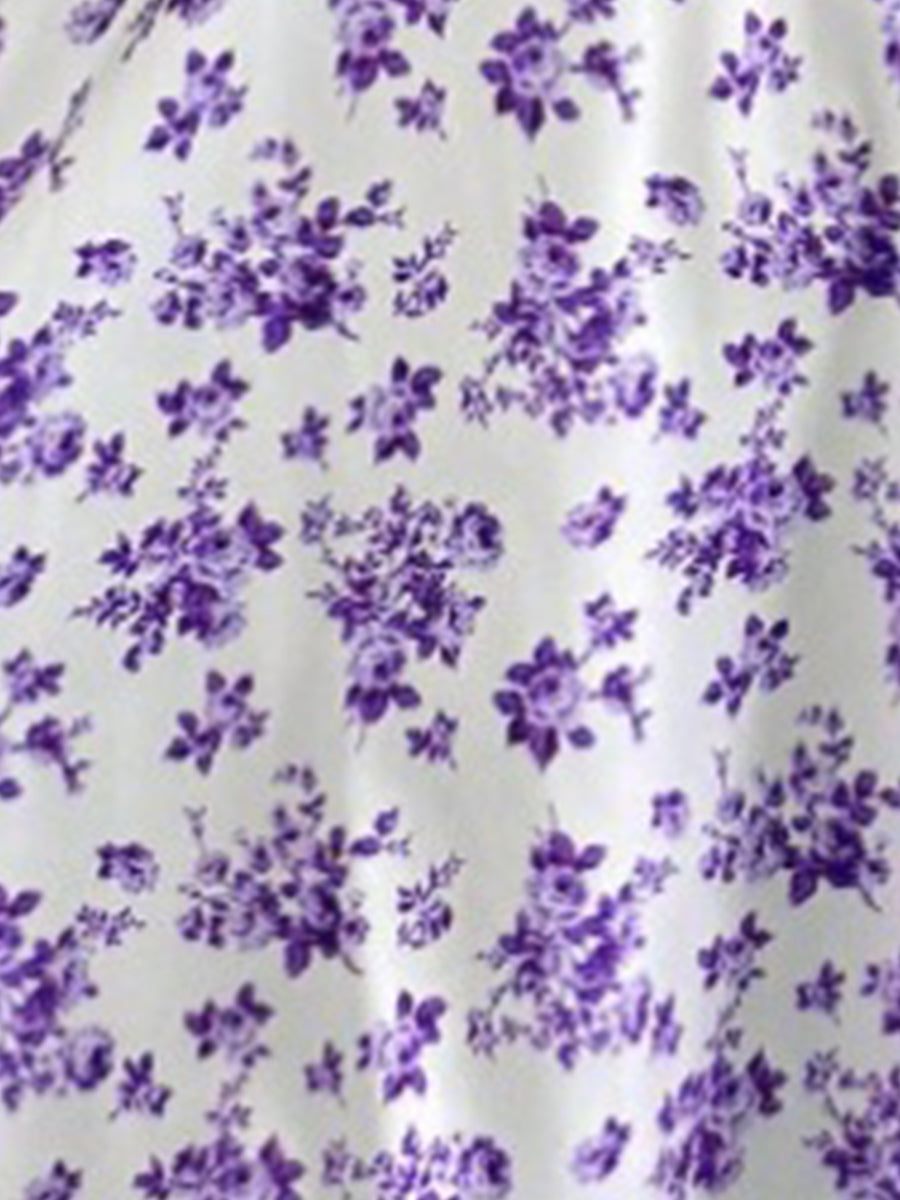 Floral Lace-Up Straps Backless Smocked A-Line Dress