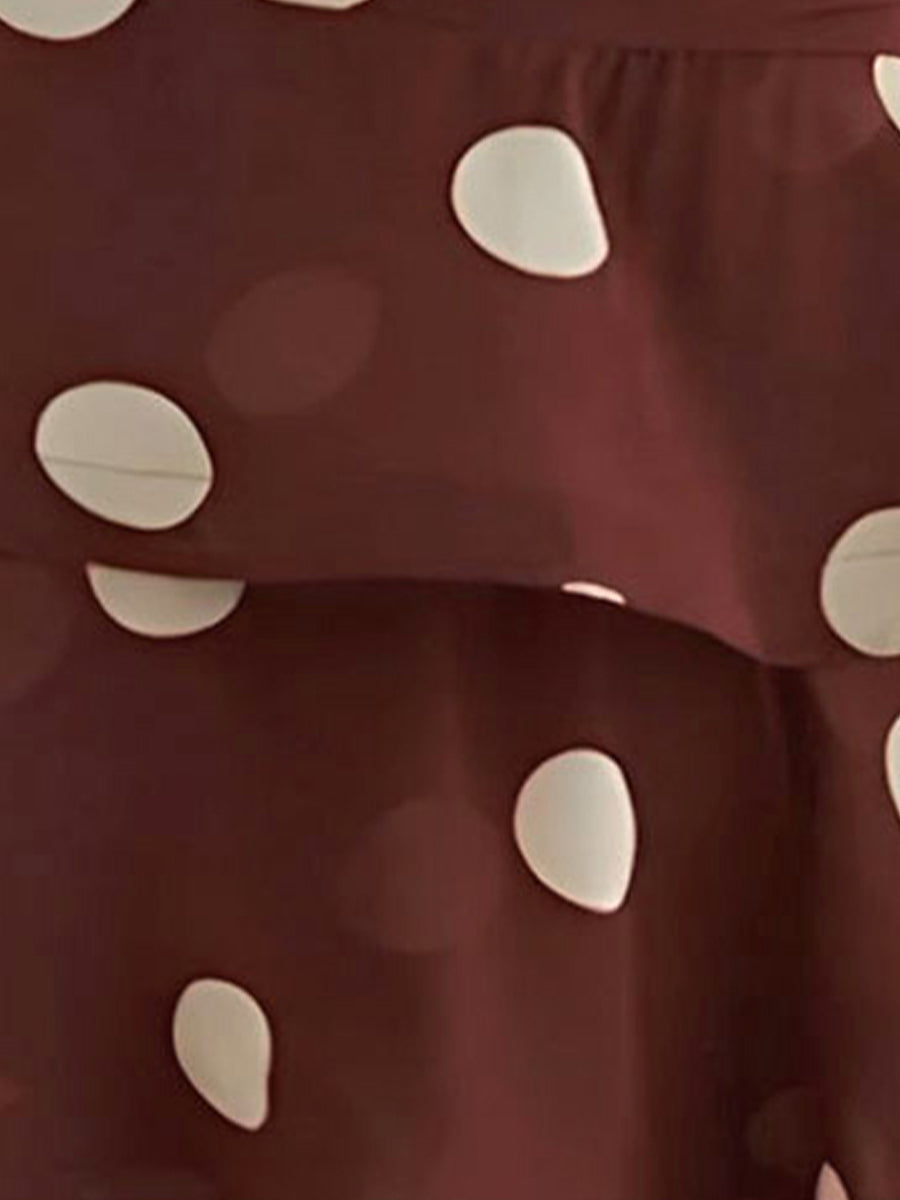 One Shoulder Ruched Polka Dot Ruffle Layered Dress