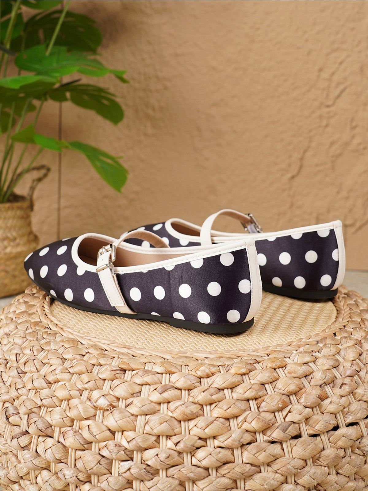 Polka Dots Square Toe Strappy Mary Jane Ballerina Ballet Flats
