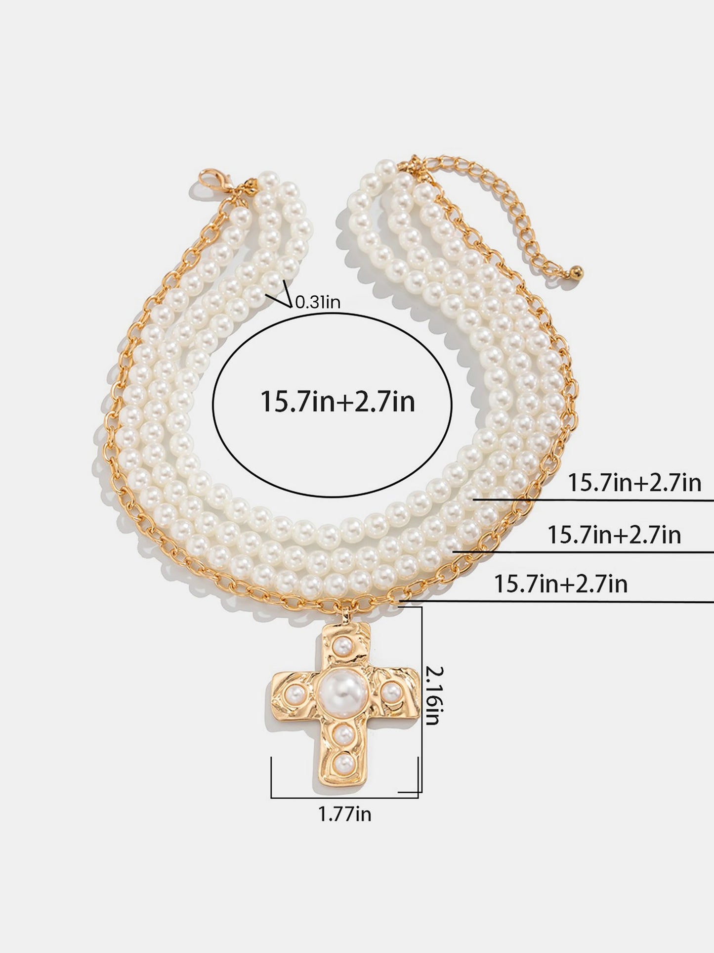 Halloween Multi Layer Faux Pearl Cross Pendant Necklace