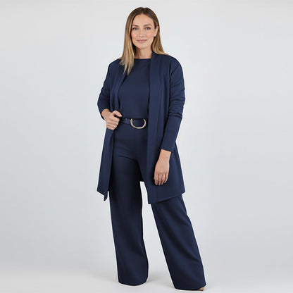 New Arrival✨3-Piece Set with Short Sleeve Top, Wide-Leg Pants & Long Cardigan – Effortless Layered Style