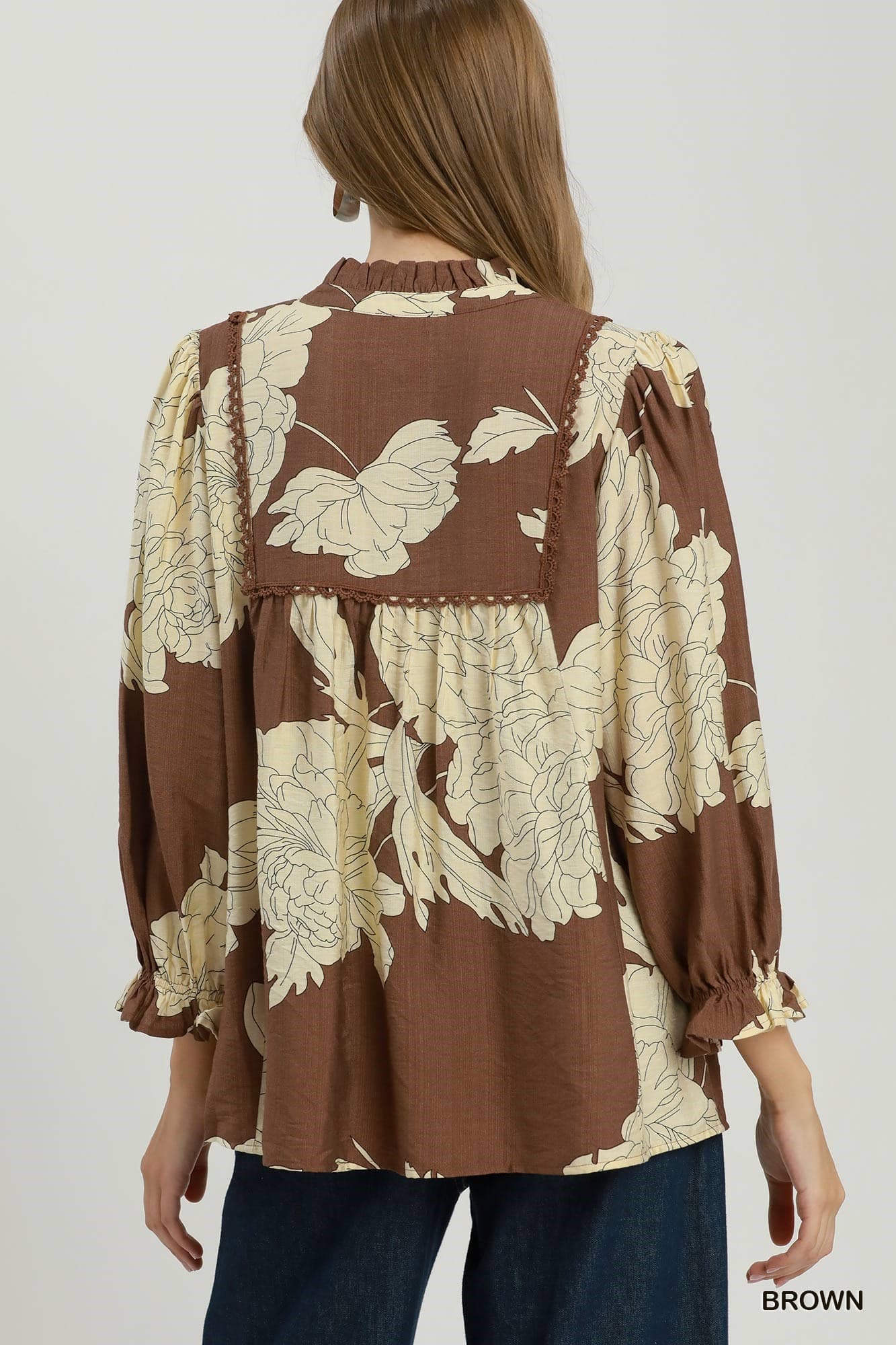 UMGEE Hampton Leaf Print Top Brown