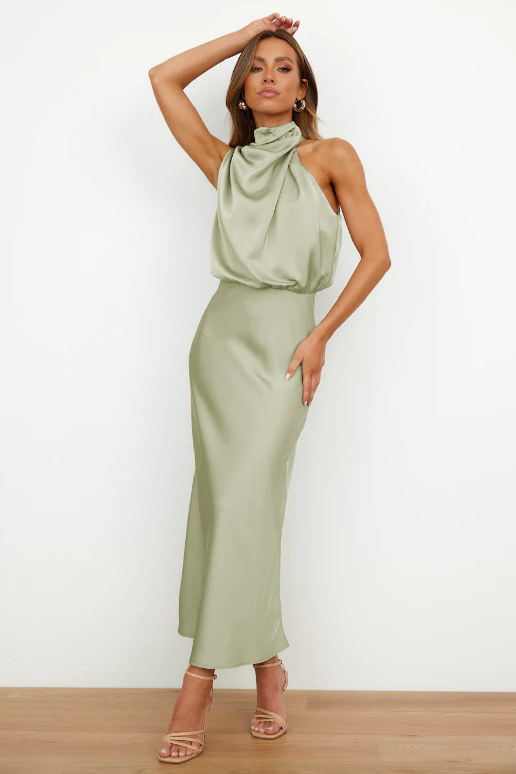 Melira - Regal High-Collar Maxi Dress