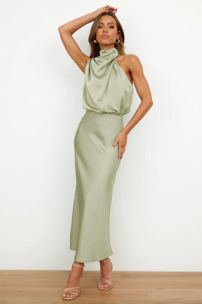 Melira - Regal High-Collar Maxi Dress