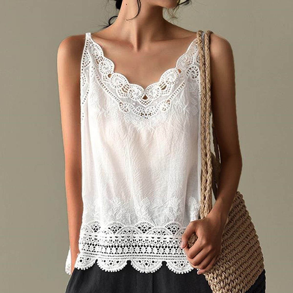Women's Embroidery Cotton And Linen Camisole