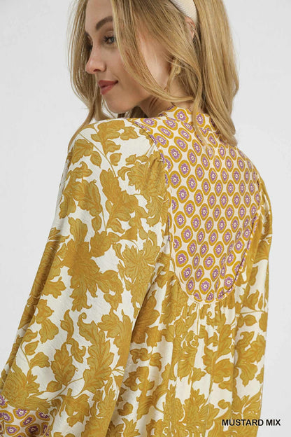 UMGEE Abstract Floral Top Mustard Mix