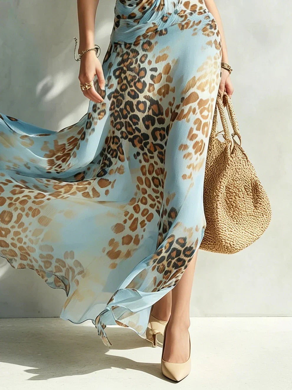 Eloria - Sheer Halter-Neck Leopard Maxi Dress