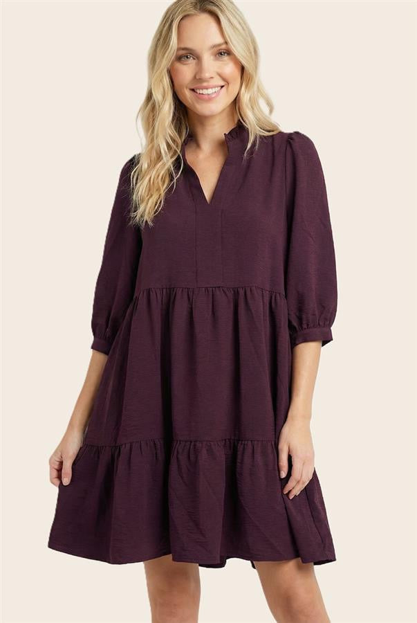 Ruffle Tiered Dress Eggplant