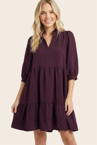Ruffle Tiered Dress Eggplant