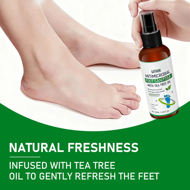 UMEX Tea Tree Foot Spray Kills Fungus & Odor Fast 97% Stink Elimination Repair Cracked Heels 100ml Quick-Dry Formula Clinically Tested Natural Antiseptic - Moisturizing Intensive Foot Care Foot Care Tool