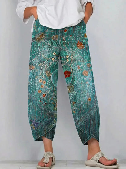 Women's Ethnic Wave Patchwork Art Print Cotton Jeans
