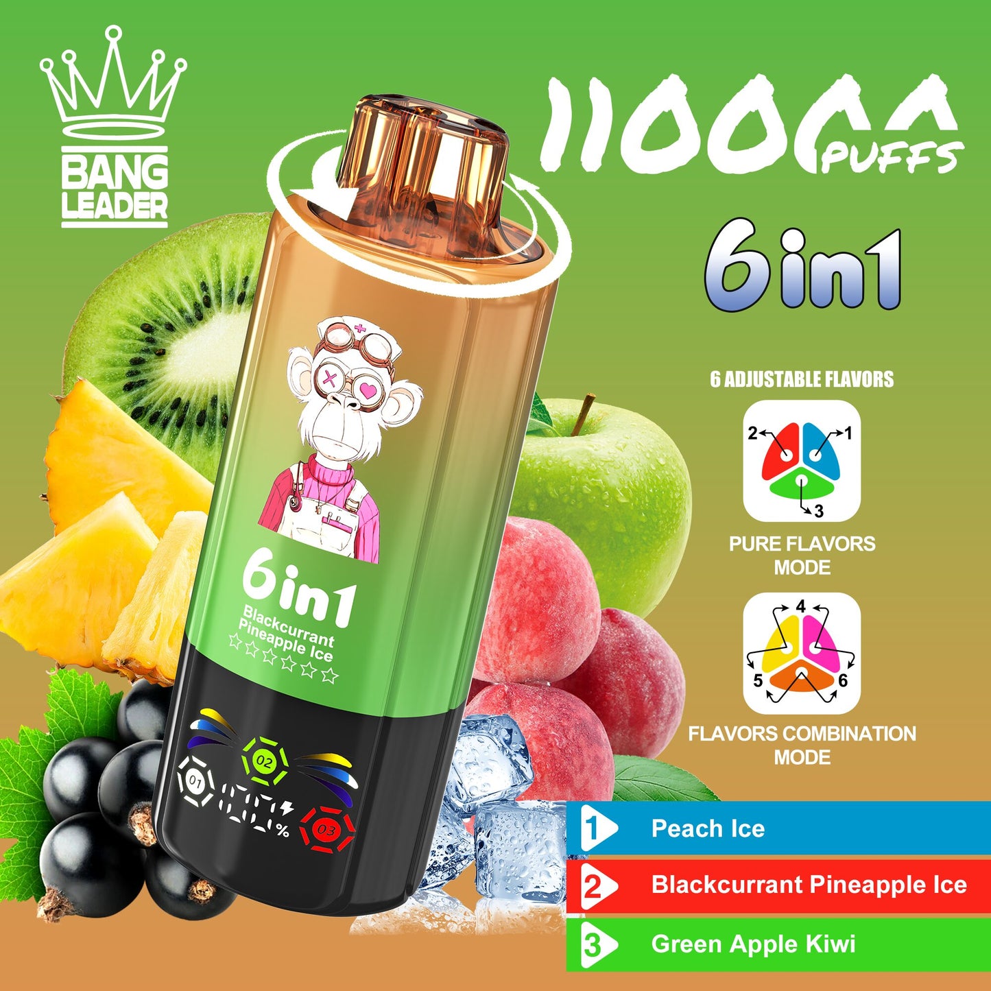 Bang Leader 110000 110K Puffs 6 in 1 Flavors Newest Original Rechargeable LED Display Disposable Vape