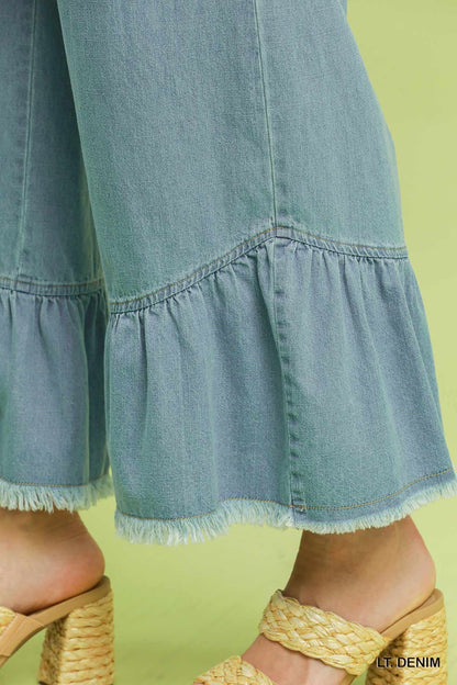 UMGEE Denim Ruffle Wide Leg Pant