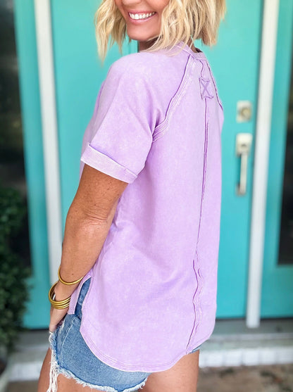 Curved Hem Acid Wash Tee Lavender