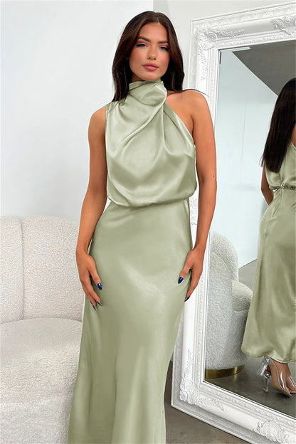 Melira - Regal High-Collar Maxi Dress