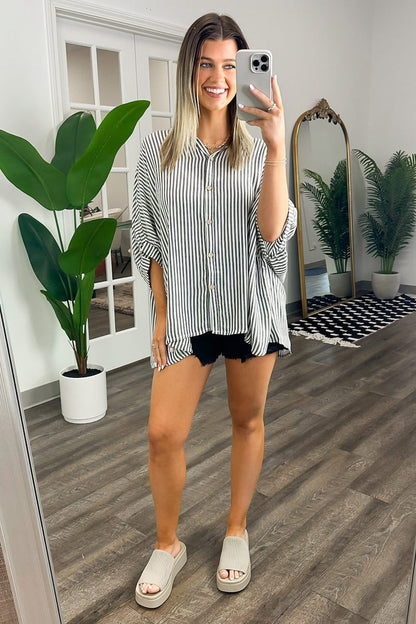 Lucky Stripes Oversized Button Up Black Stripe
