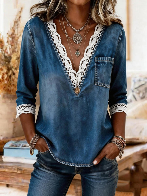 Women's Casual Pocket V-neck Top
