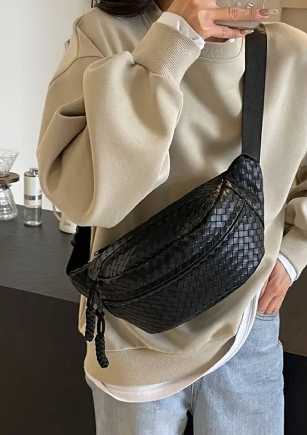 Atlas Woven Vegan Leather Crossbody Bag