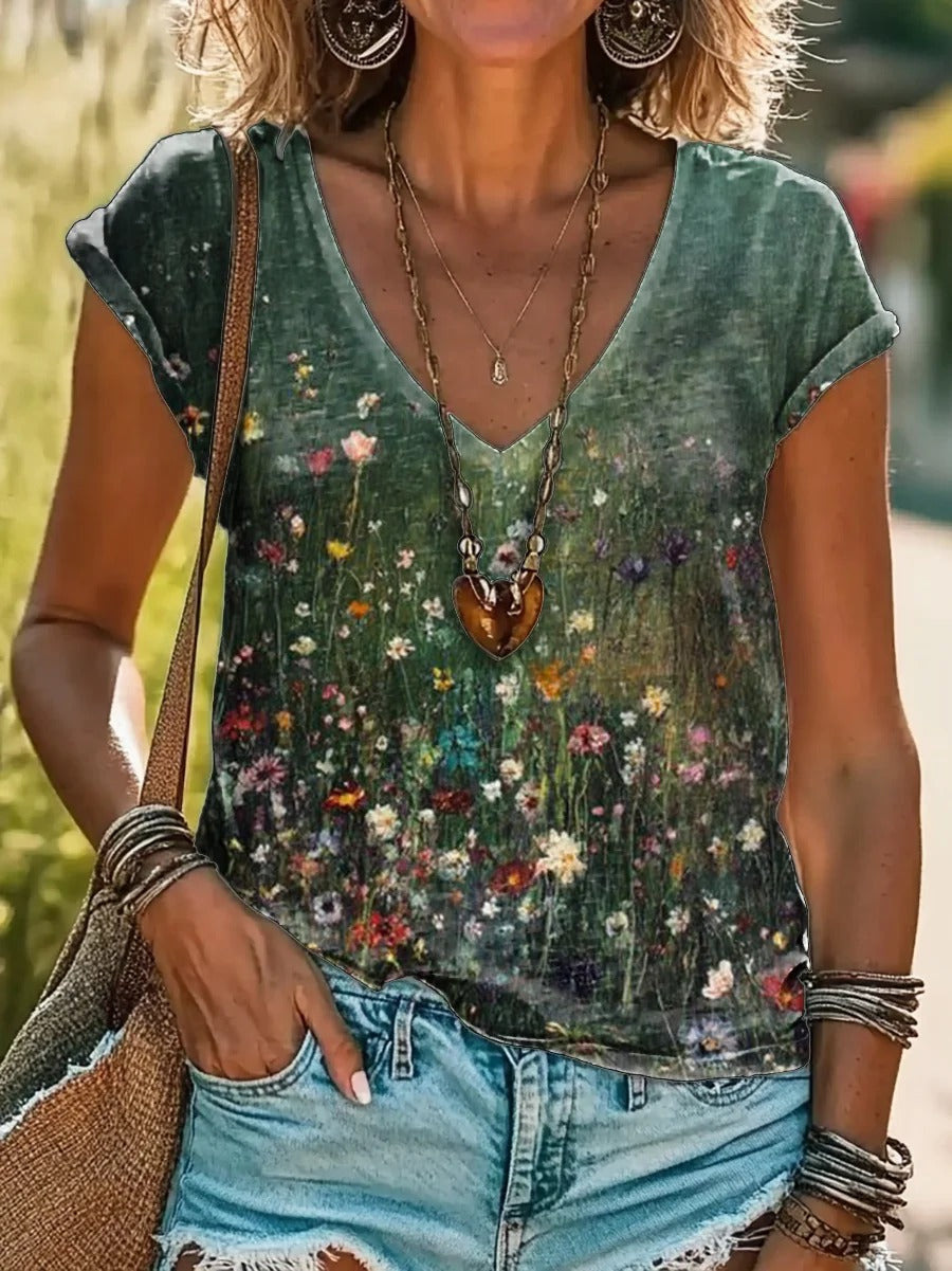 Vintage Kaleidoscope Tie Dye Print 100%Cotton V-neck T-Shirt