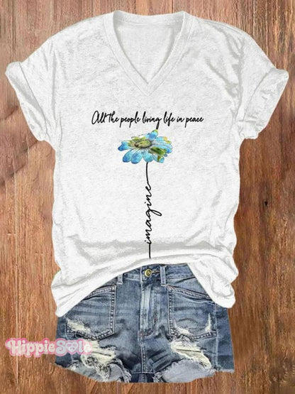 Imagine All The People Living Life In Peace Art Casual T-shirt