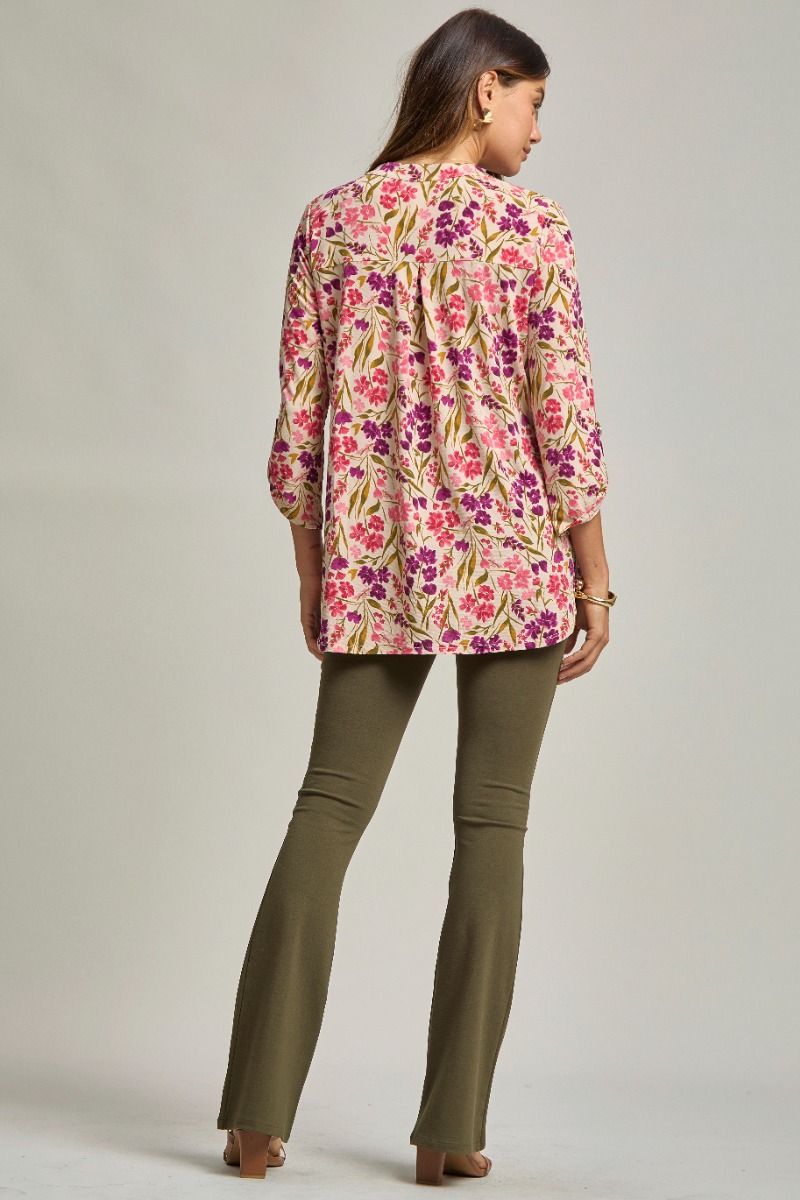 Lizzy Top Taupe Multi Floral Mix