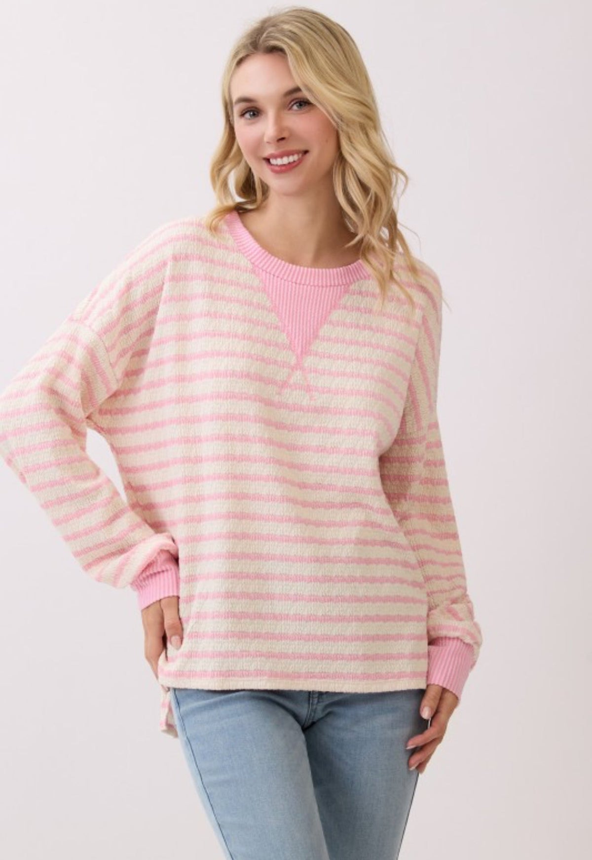 Stripe Knit Pullover Top Pink