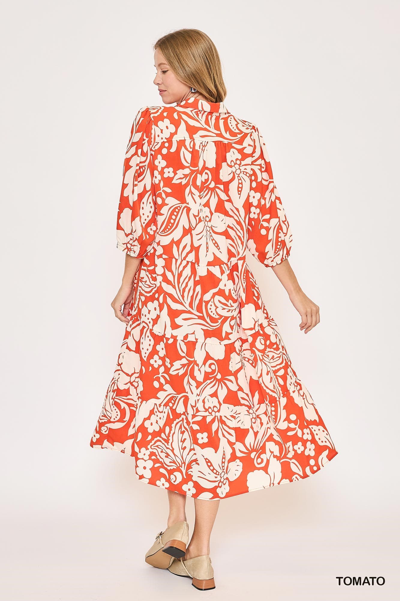 UMGEE Floral Print Midi Dress Coral