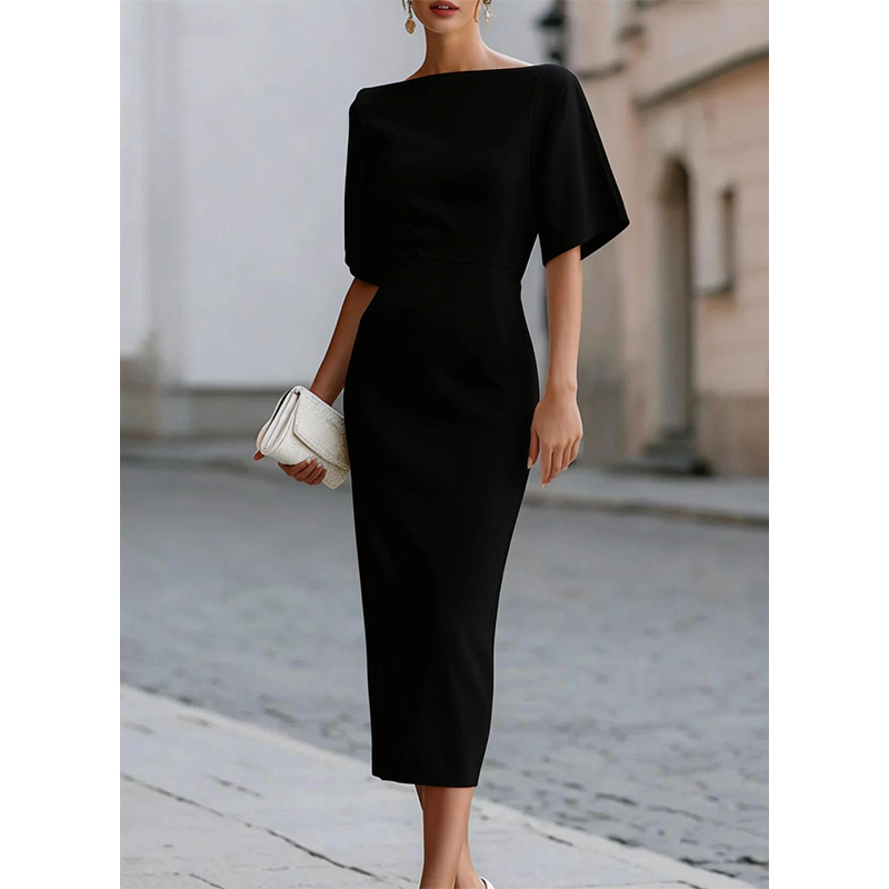 Leonelle - Elegant Boat Neck Midi Dress