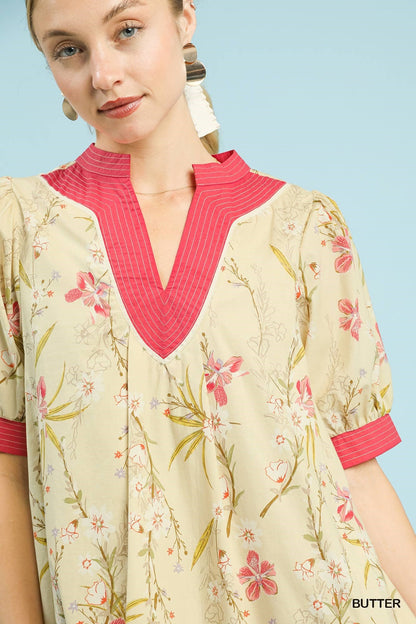 UMGEE Butter Yellow Floral Contrast Dress