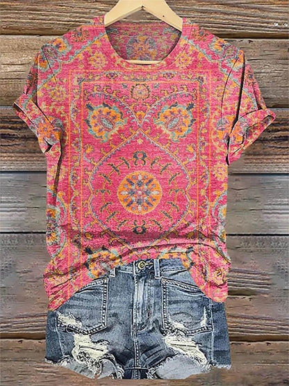 Women's Vintage Floral Totem Print Punk Hippie Batwing Tussle Fringes Poncho Dress