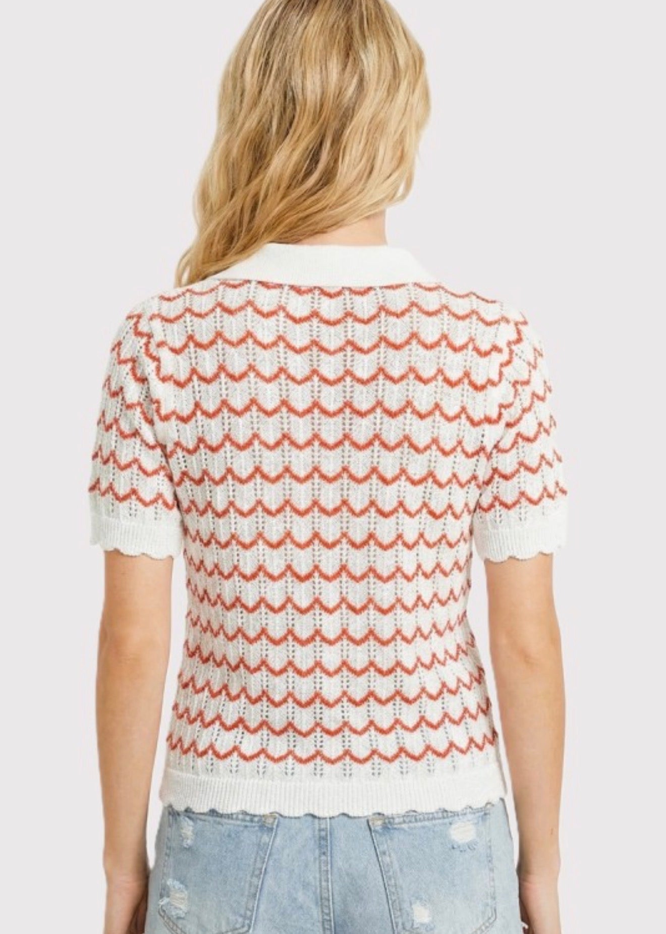Collared Knit Stripe Top Red