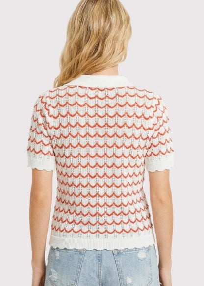 Collared Knit Stripe Top Red