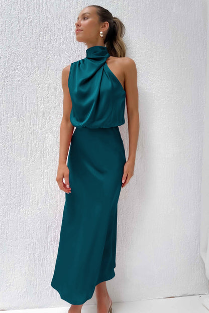 Melira - Regal High-Collar Maxi Dress