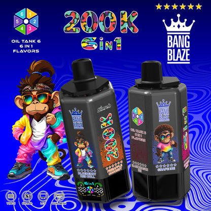 Bang Blaze 200000 200K Puffs 6 in 1 Flavors &  6 oil tanks Rechargeable LCD Display Disposable Vape