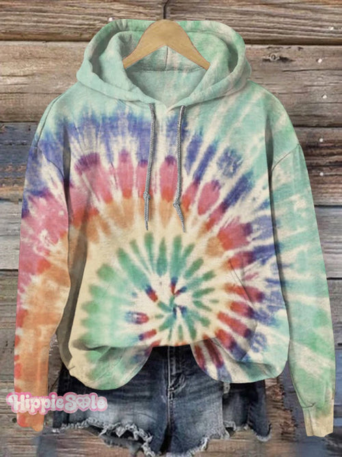 Retro Washed Tie Dye Print Casual Hoodie Sweatshirt