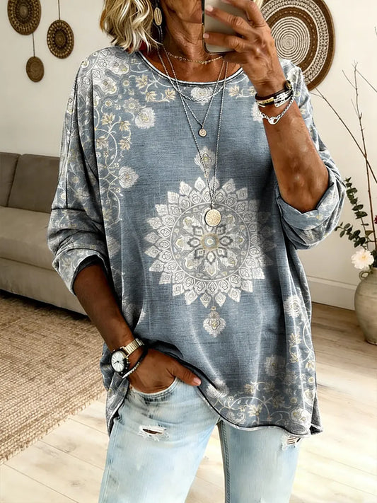 Ethnicity Light Blue Totem Women's Art Print Casual Long Sleeve T-shirt