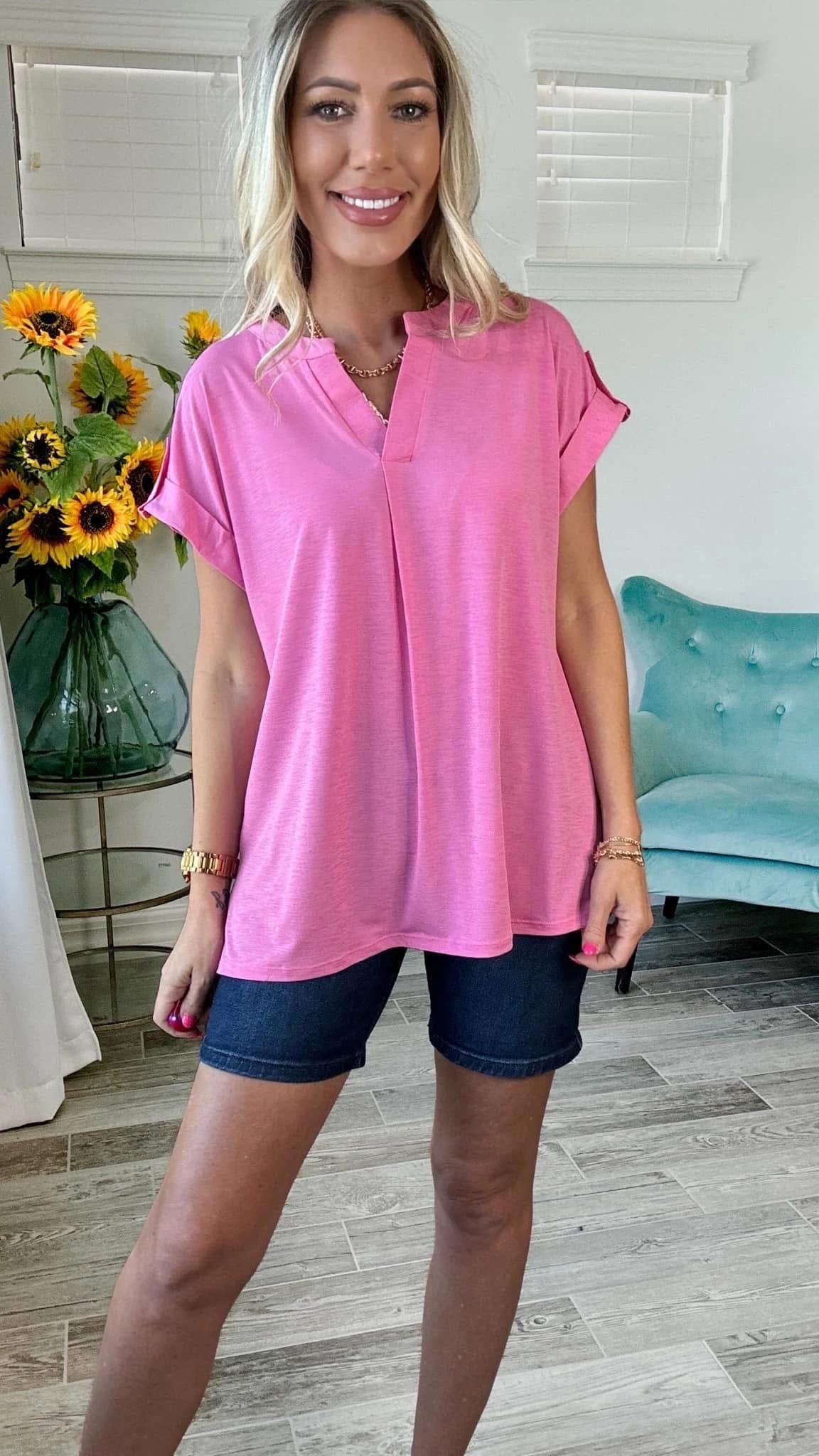 Lizzy Solid Short Sleeve Essential Top Pink