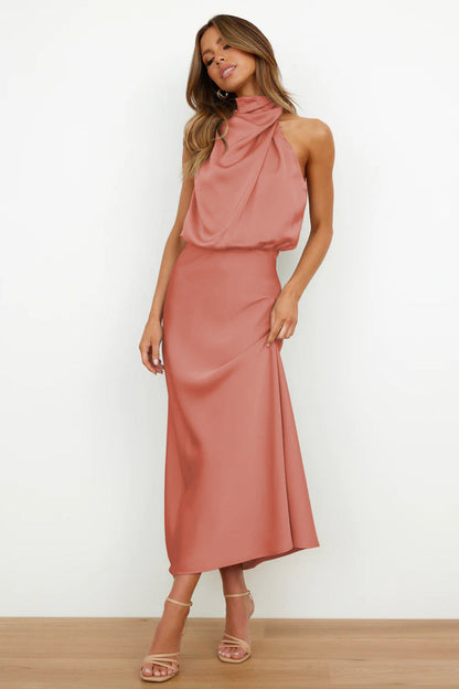 Melira - Regal High-Collar Maxi Dress