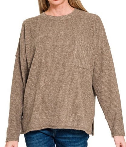 Ribbed Soft Pocket Sweater Mocha